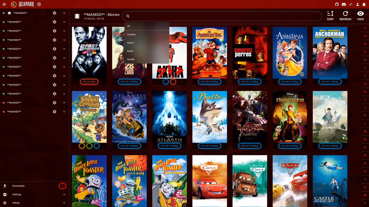 Movies library – filter menu with filtering options