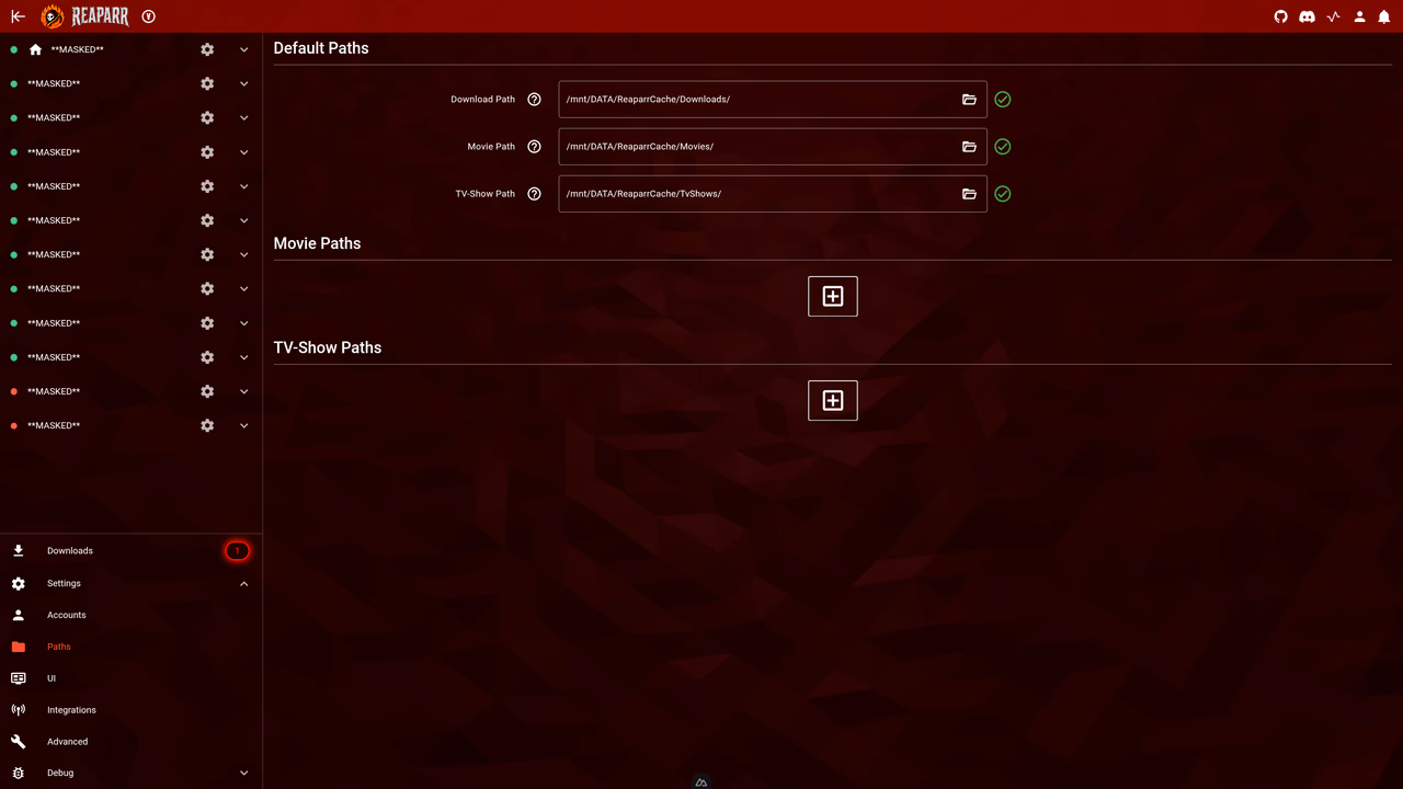 Settings – folder configuration overview