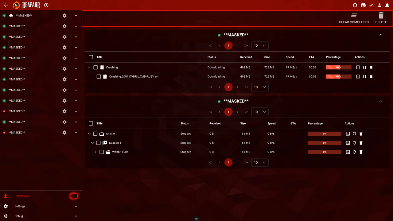 Download overview – All downloads will show here with progress and status